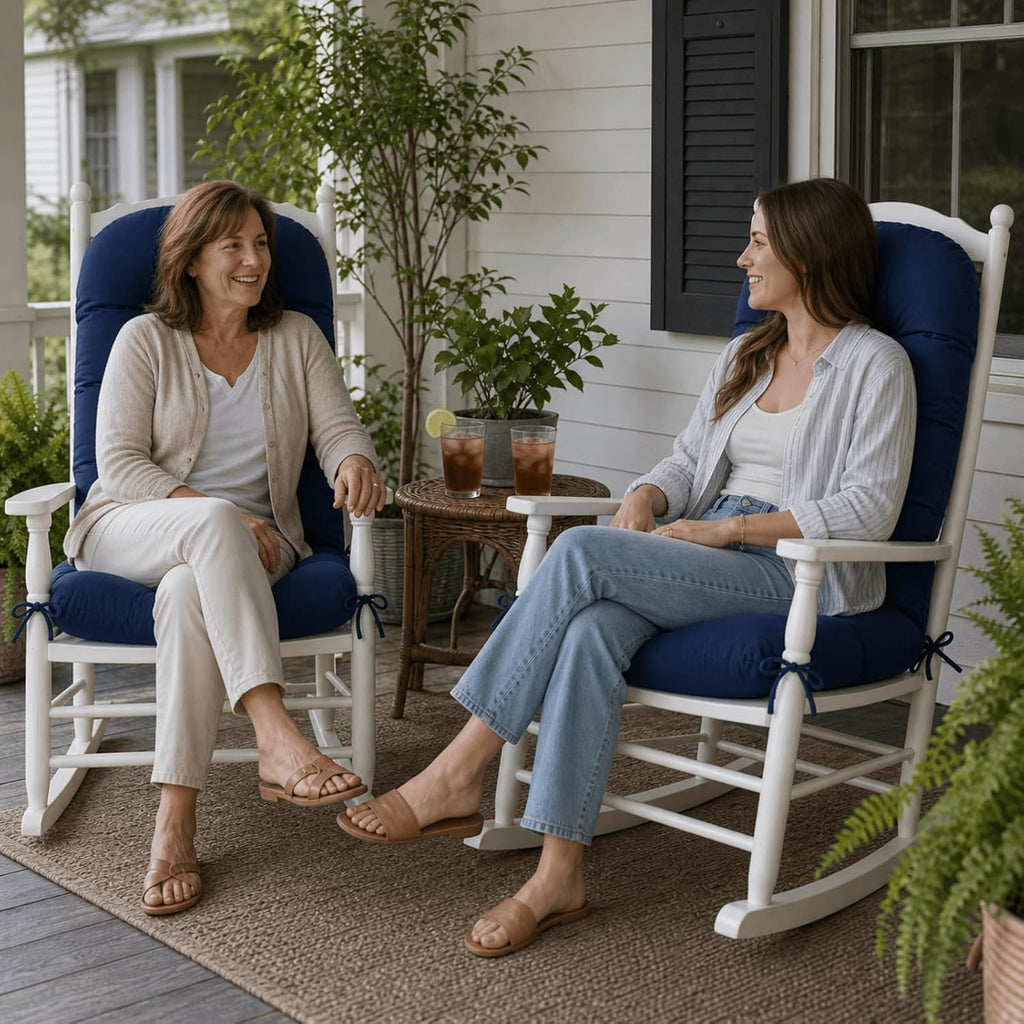 Rocking Chair Cushions Set of 2, Outdoor Thick Adirondack Chair Cushions, High Back Seat Pads for Porch Patio Chairs, Water & Fade Resistant Replacement Patio Furniture Cushion with Ties, Navy Blue