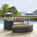 Modway Convene Wicker Rattan Outdoor Patio Poolside Sectional Sofa Daybed with Cushions in Espresso Mocha