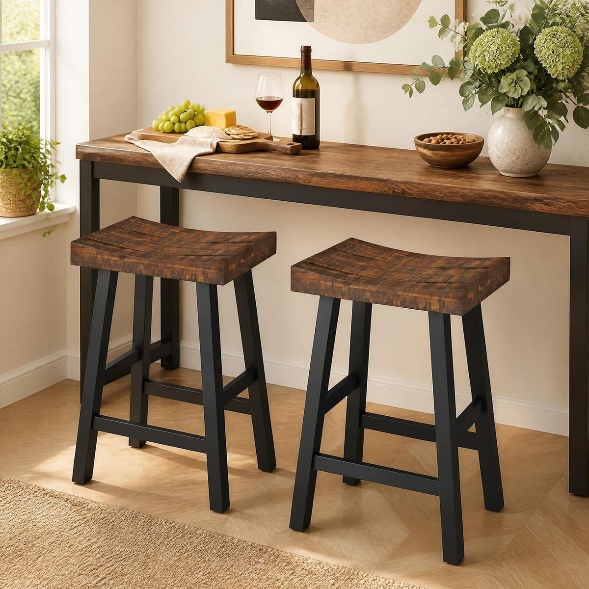 COSTWAY 24-inch Wooden Saddle Stools Set of 4 with Curved Seat Surface
