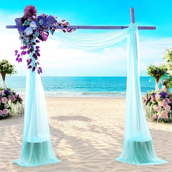MDS Halloween Chiffon Draping Fabric - 2 Panel, 30" Wide x 20ft Long - Sheer Spooky Arbor & Canopy Drapery for Haunted House Backdrops, Party Ceilings, DIY Costumes & Themed Events - Teal (Pack of 2)