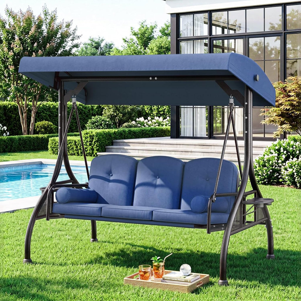 TLSUNNY Outdoor Porch Swing with Adjustable Canopy & 2 Pillows, 800 lbs