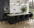 Hyfirm Upholstered Tufted Bar Stools Set of 6, 26" H Velvet Counter Height Bar Stools Glam Barstools with Gold Footrest & Fabric-Covered Legs for Kitchen Island Dining Room Bar, Black