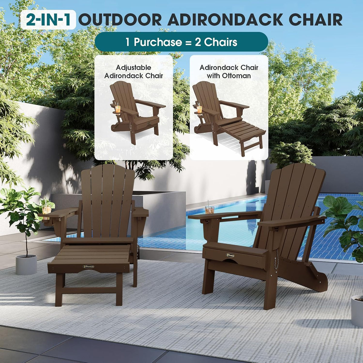 THOEOE Folding Adirondack Chairs, Outdoor Patio Fire Pit Chairs