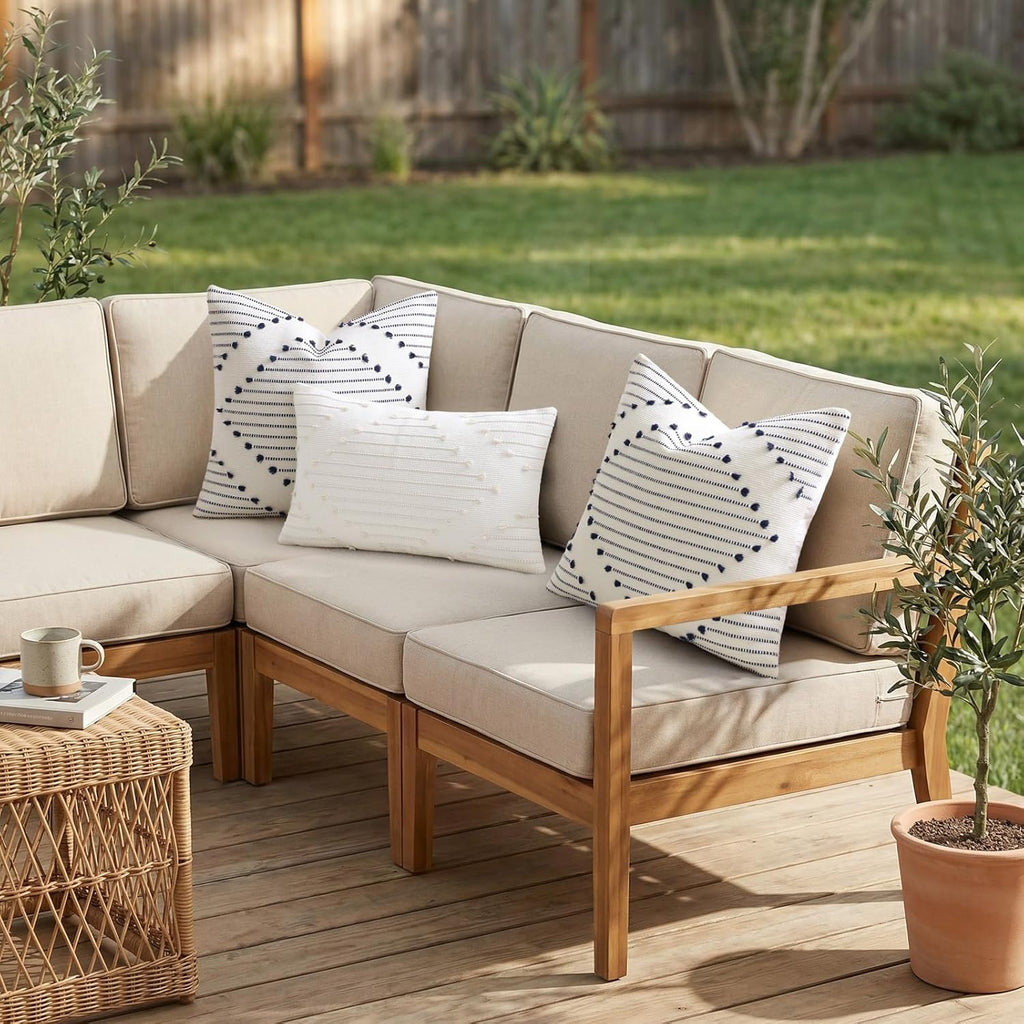 Mecatny Boho Outdoor Throw Pillow Covers 20x20 Set of 2 Beige & Cream White