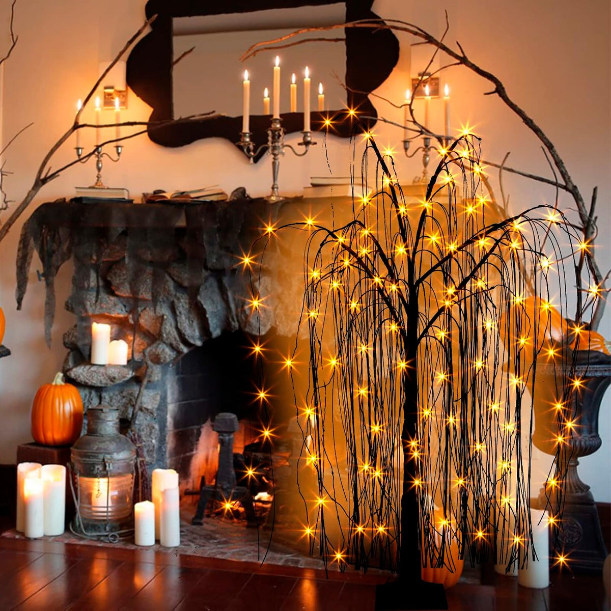 EAMBRITE Halloween Tree 4 FT Lighted Black Spooky Willow Tree Outdoor