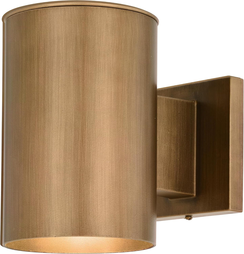 VAXCEL Chiasso Modern Outdoor Porch Light, 5" W x 7.25" H Gold Brass Cylinder Wall Sconce, Waterproof Dark Sky Wall Light for Porch, Patio, Deck, or Front Door
