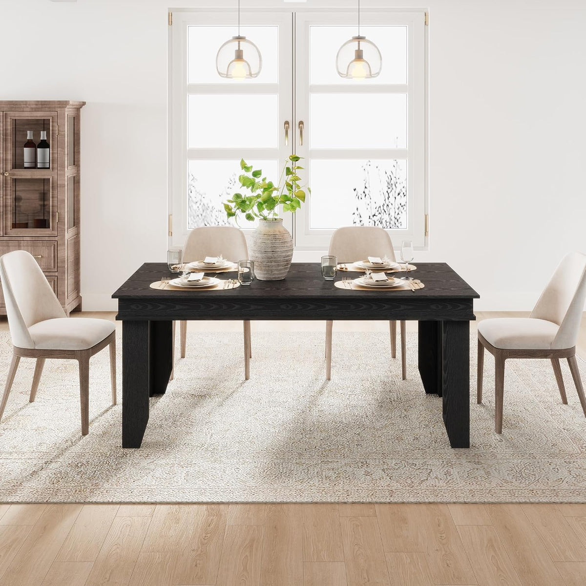 GarveeHome Farmhouse Dining Table for 4-6 People, 63“ Long Kitchen Tables