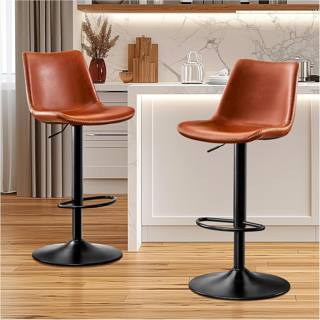 STOOLINK Vintage Bar Stools with Back, Adjustable Bar Stools Set of 2