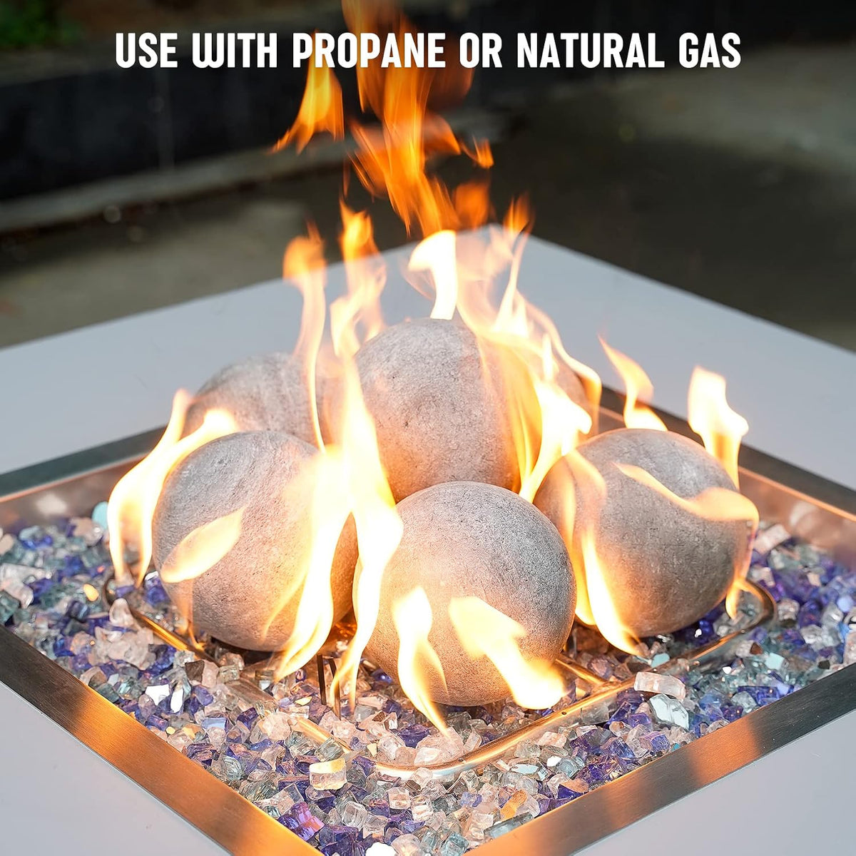 stanbroil 5 inch ceramic fire pit balls, set showing dimensions