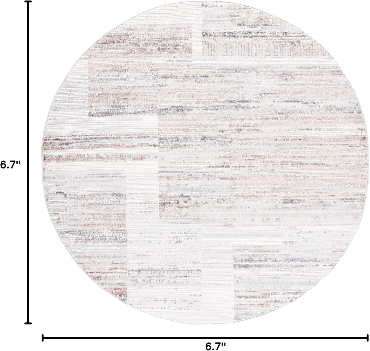 SAFAVIEH Shivan Collection Area Rug - 6'7" Round, Ivory & Grey, Modern Abstract Distressed Design, Non-Shedding & Easy Care, Ideal for High Traffic Areas in Living Room, Bedroom (SHV198F)
