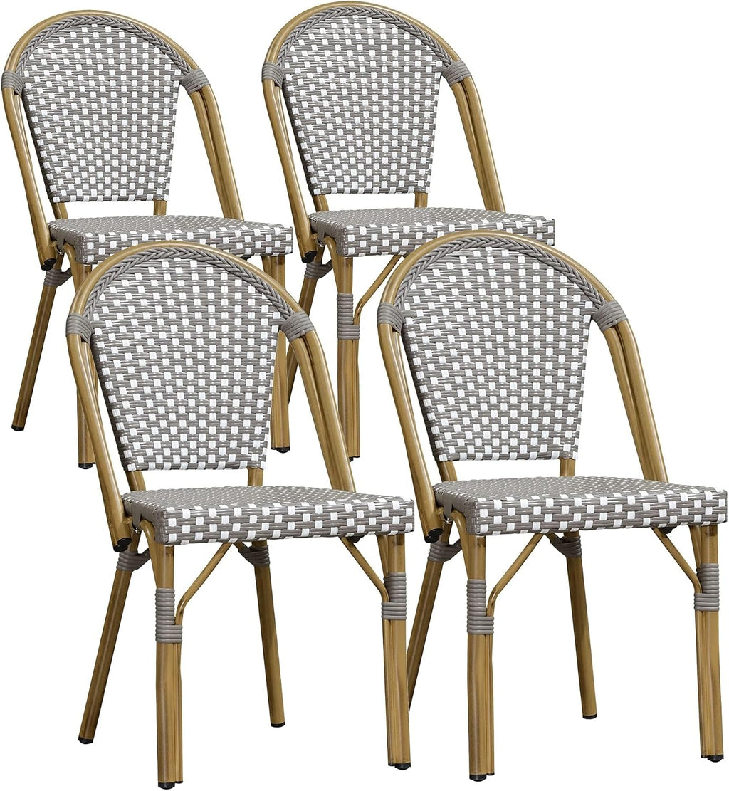 PURPLE LEAF Patio French Dining Chairs Set of 4, Bamboo Finish, Gray