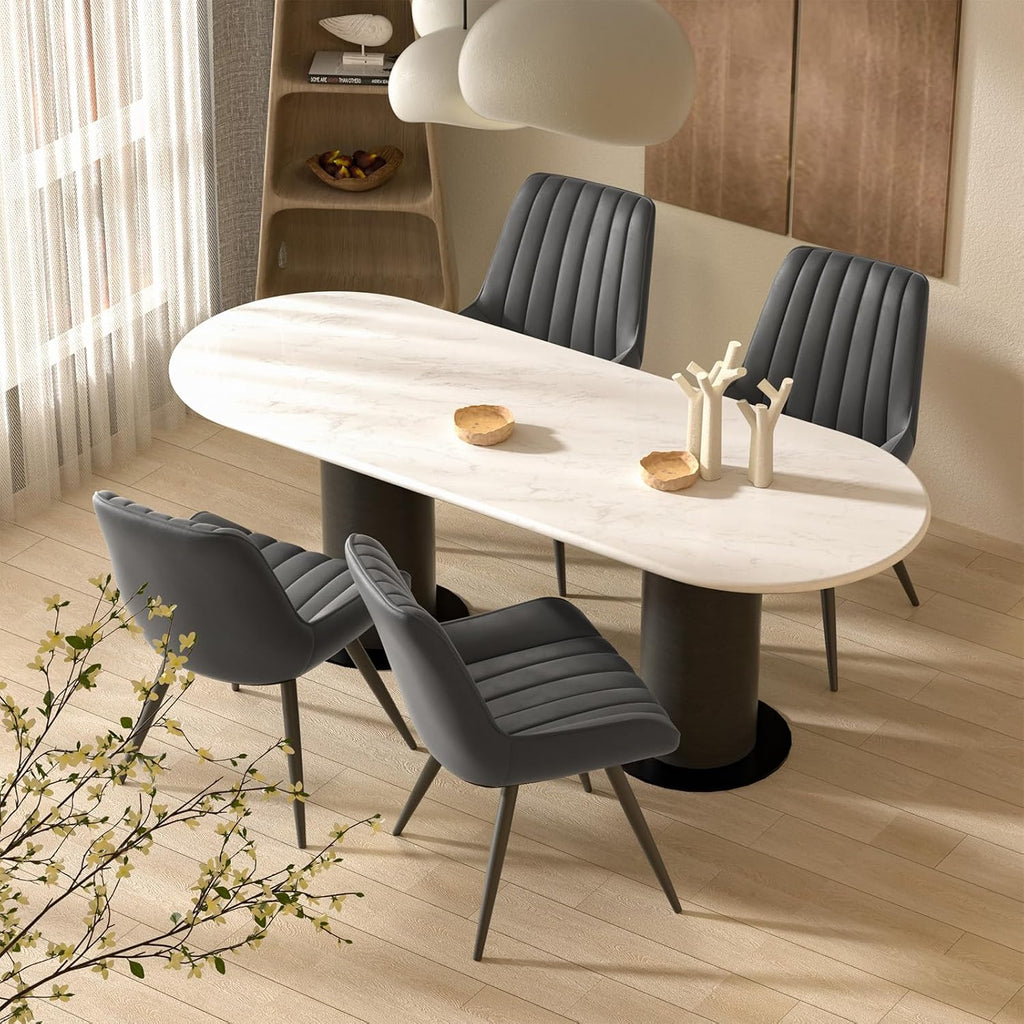 Nalupatio Modern Dining Chairs Set of 2, Comfy Dining Room Chairs with Thick Cushions, Upholstered Fabric Kitchen Side Chairs with Metal Legs, Dark Grey