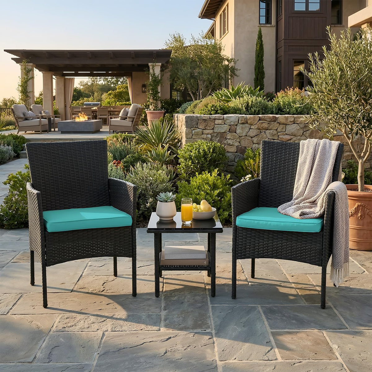 NChanmar 3 Pieces Patio Furniture Outdoor Bistro Set Outdoor&Indoor,Blue