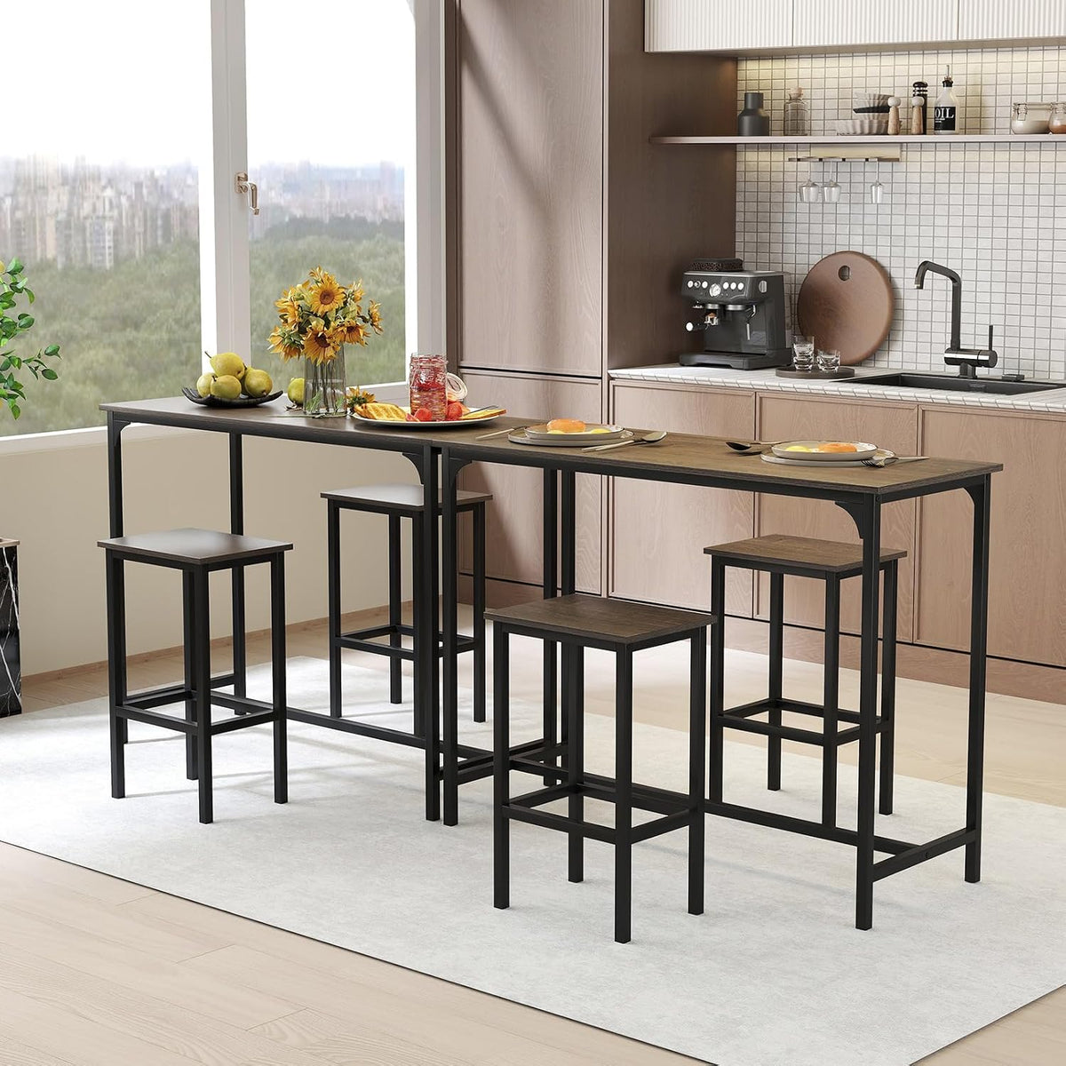 COSTWAY 3-Piece Dining Table Set, 47.5" Counter-Height Kitchen Table Set