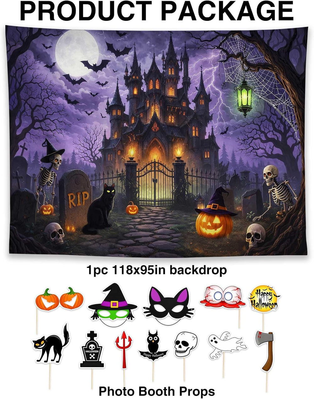 Allenjoy 118" x 95" Halloween Castle Photography Backdrop with Phot...