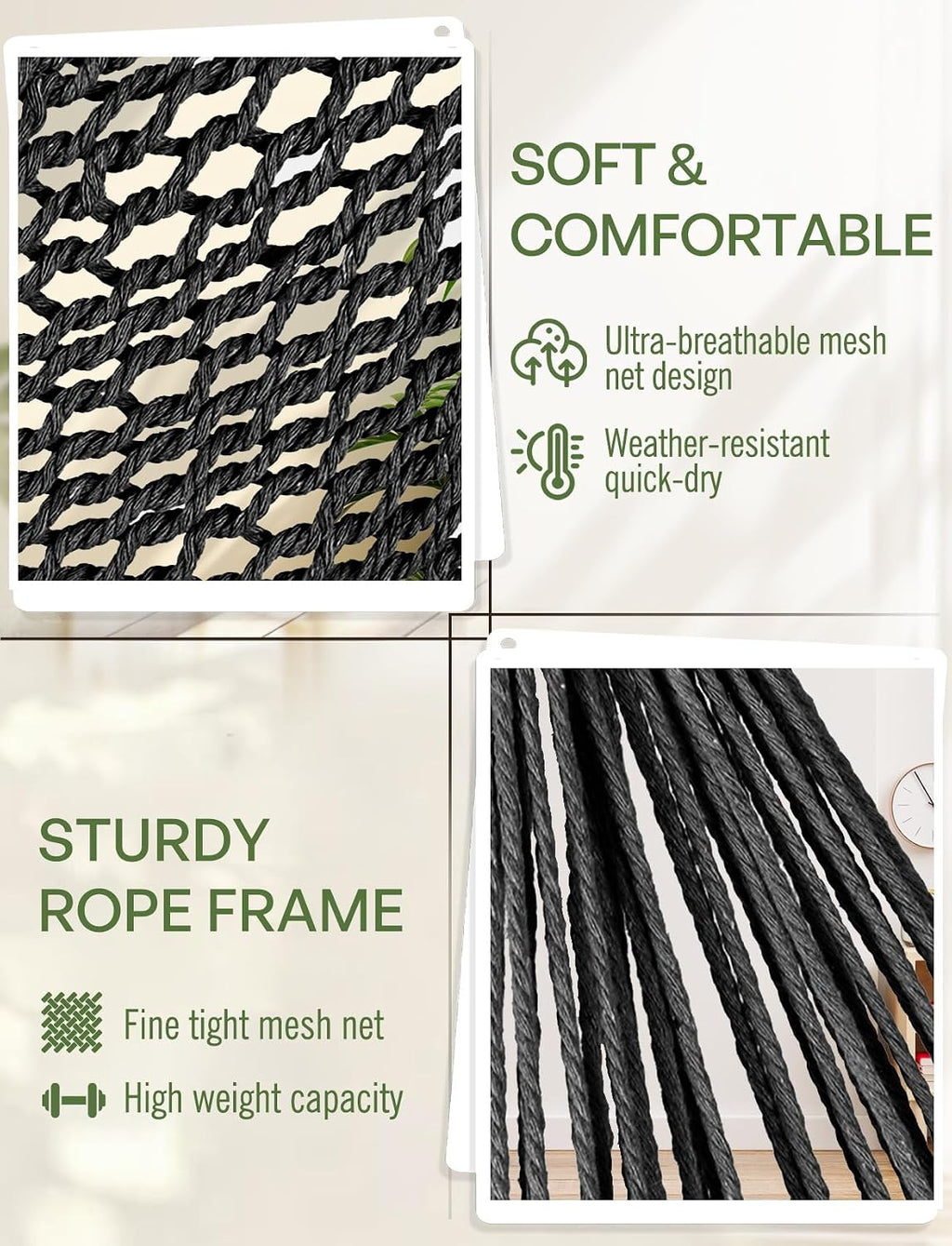 chihee hammock chair handmade woven mesh hanging seat, side view