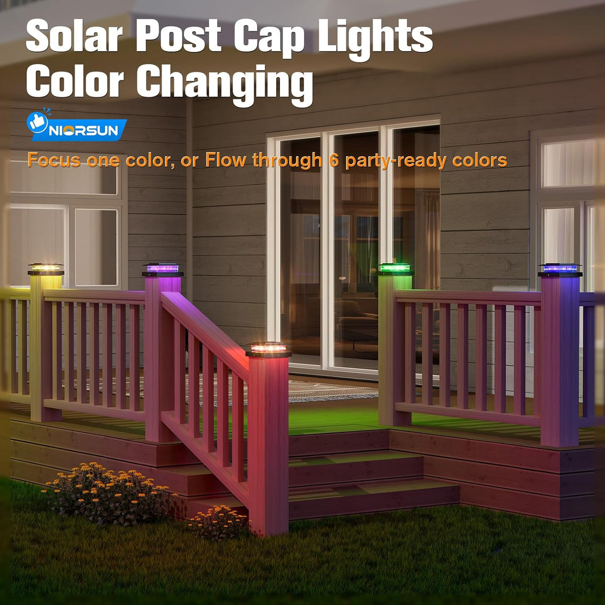NIORSUN 4x4 Post Solar Lights Color Changing,Solar Post Light,12 Pack Black