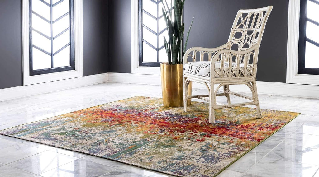 Unique Loom Outdoor Modern Collection Area Rug - Crumpled (6' 1" Square Multi/Gold)