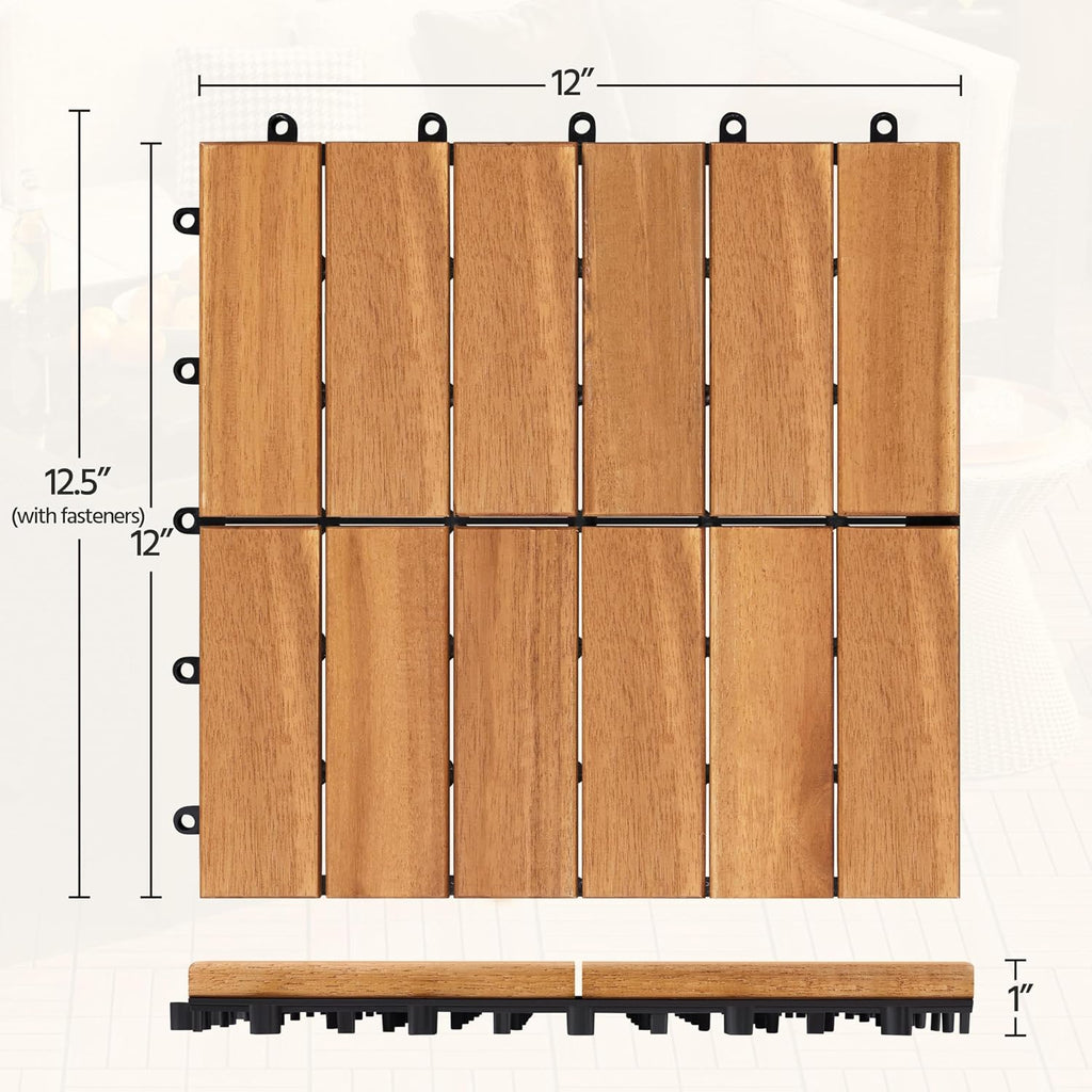 yaheetech 27pcs acacia interlocking deck tiles outdoor patio, side view