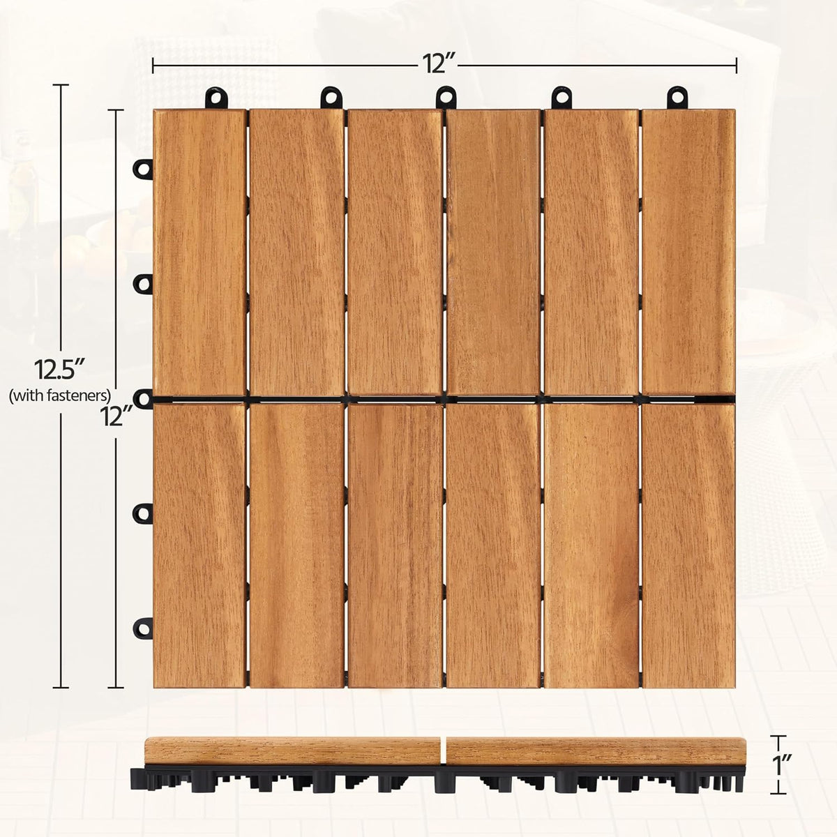 yaheetech 27pcs acacia interlocking deck tiles outdoor patio, side view