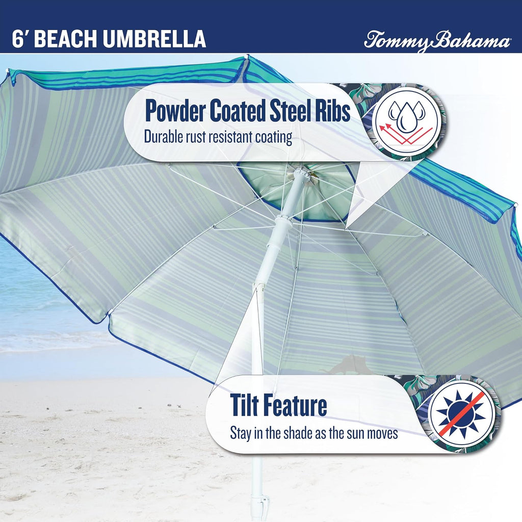 Tommy Bahama Tilt Beach Umbrella, 6 ft Canopy