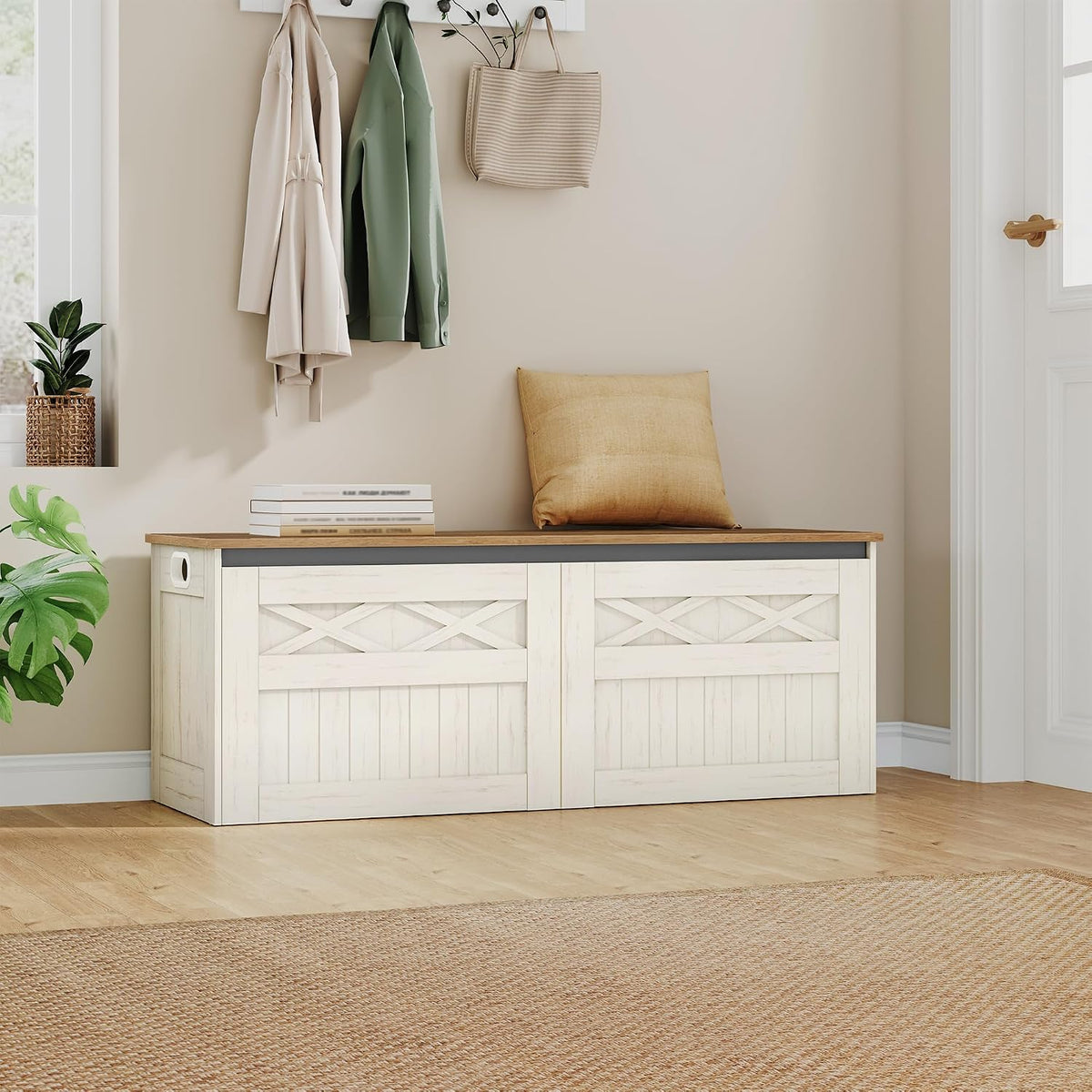 Hzuaneri 47" Farmhouse Storage Chest and Bench | 59 Gal | 330lb Seat