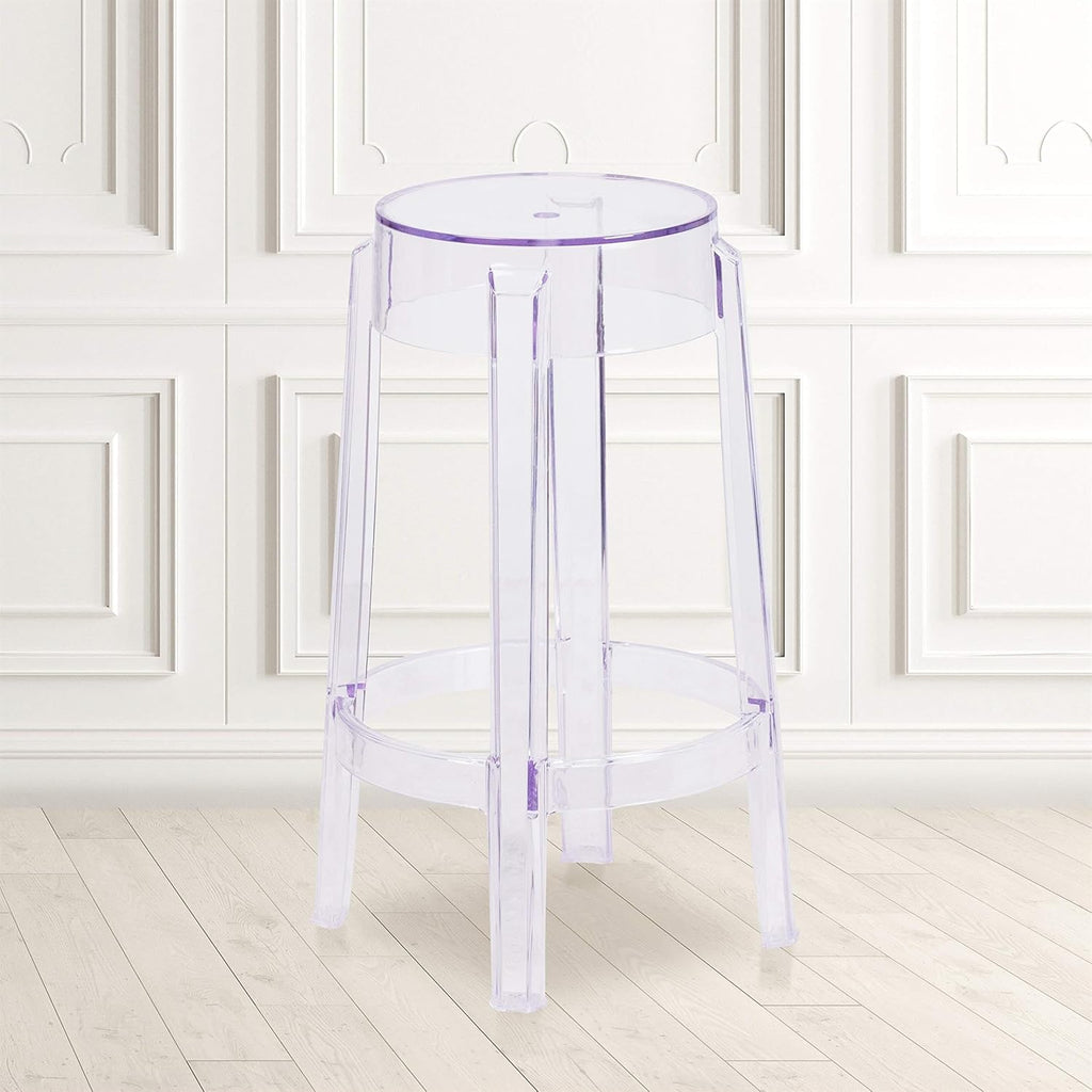 flash furniture laney 25.75" indoor/outdoor counter height transparent shown in use