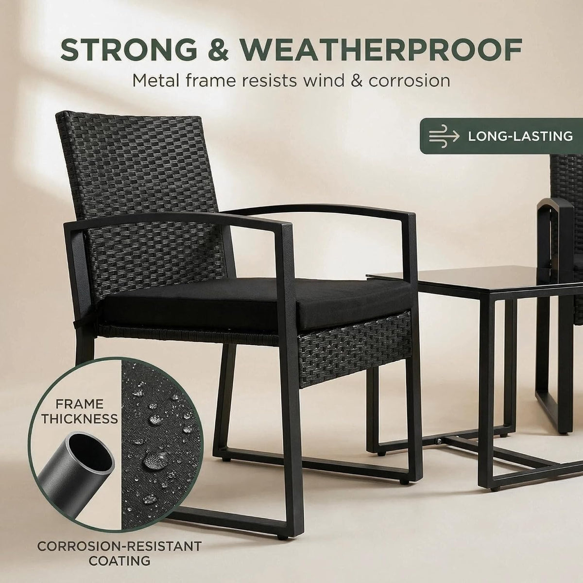 Murago 3-Piece Patio Bistro Set, Patio Conversation Set, New-Black/Black