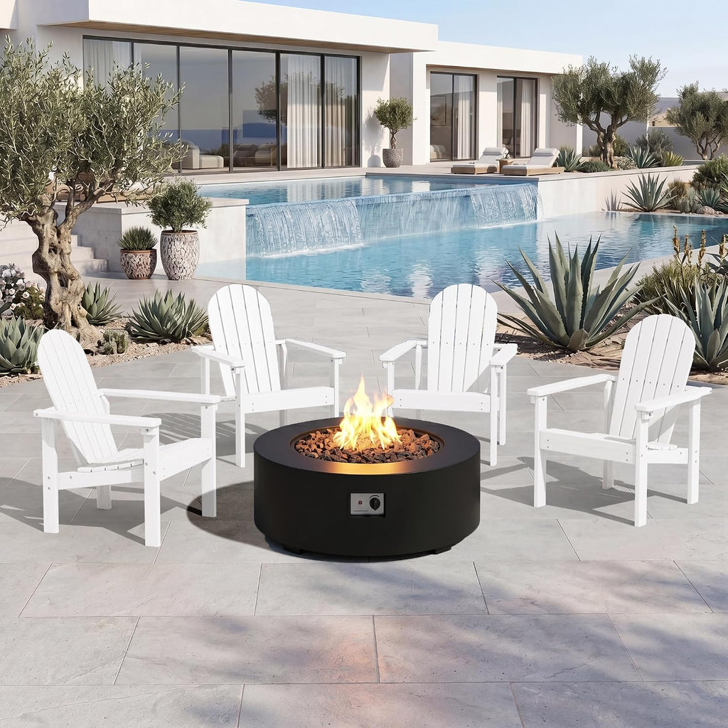 SERWALL HDPE Stackable Adirondack Chairs Set of 4,Space-Saving, White