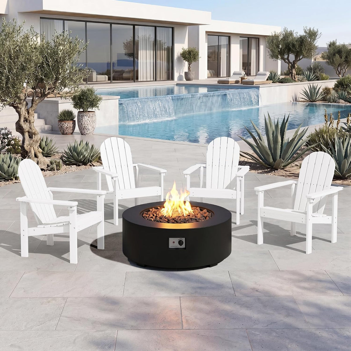 SERWALL HDPE Stackable Adirondack Chairs Set of 2,Space-Saving, White