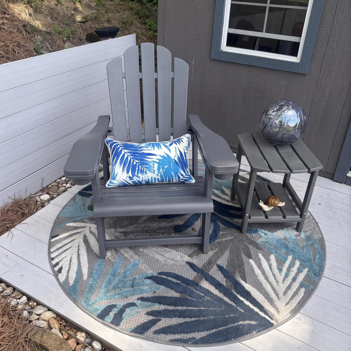 PURPLE LEAF Adirondack Chair w/Cup Holders, Wider Seat for Fire Pit, Grey