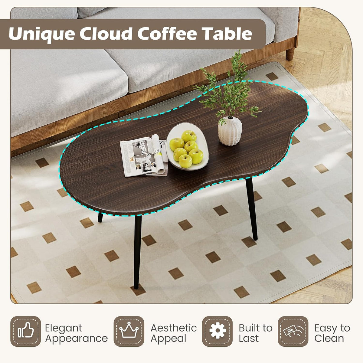 GIANTEX Small Coffee Table, 39.5" Cloud Center Table, Walnut