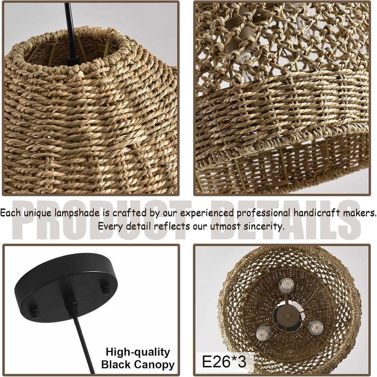 rattan pendant light 13.39in boho coastal wicker hanging, package contents