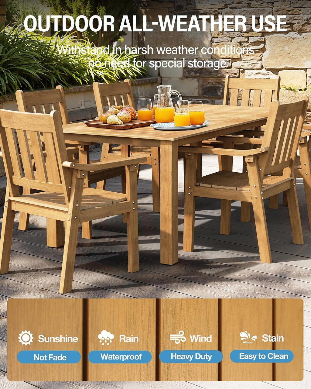 YEFU 5-Piece Patio Table Set, All-Weather HIPS, Metal Aluminum Frame, Teak