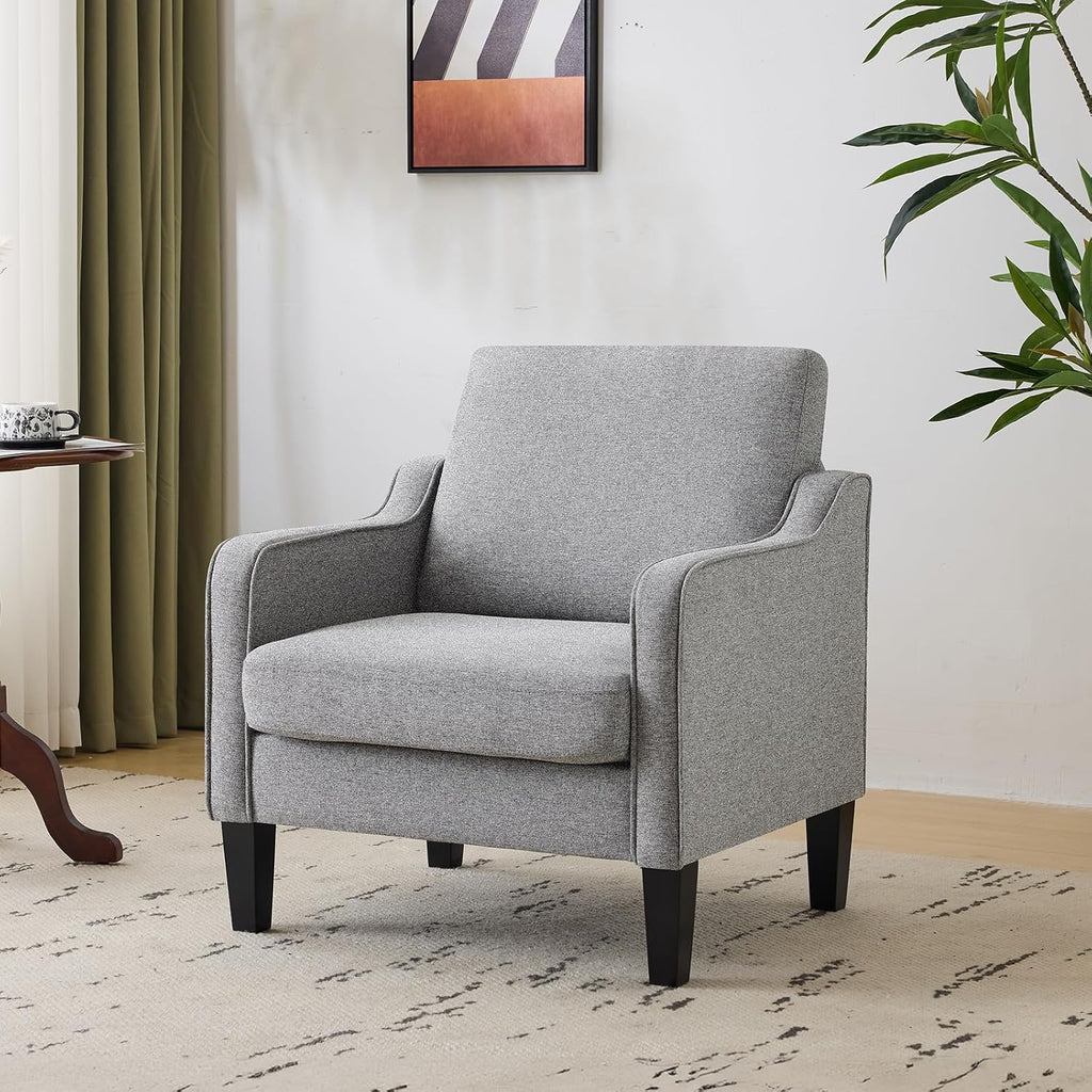VINGLI Accent Chair, Linen Upholstered Grey Armchair for Living Room