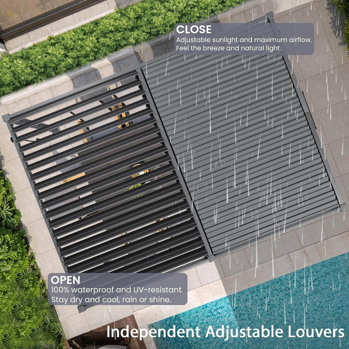 Louvered Pergola 10' x 13', Outdoor Aluminum Pergola, Gray