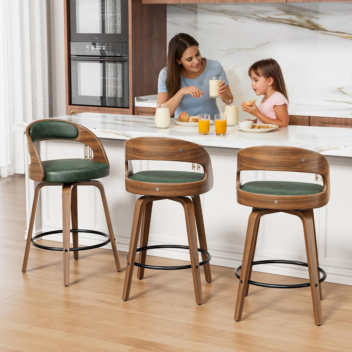 YaFiti Bar Stools Set of 3, 26" Bentwood Counter Height Barstools, Green
