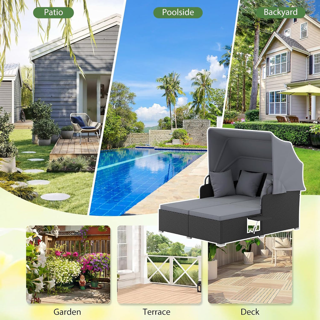 dreamade outdoor daybed with canopy, 2 person rattan, package contents