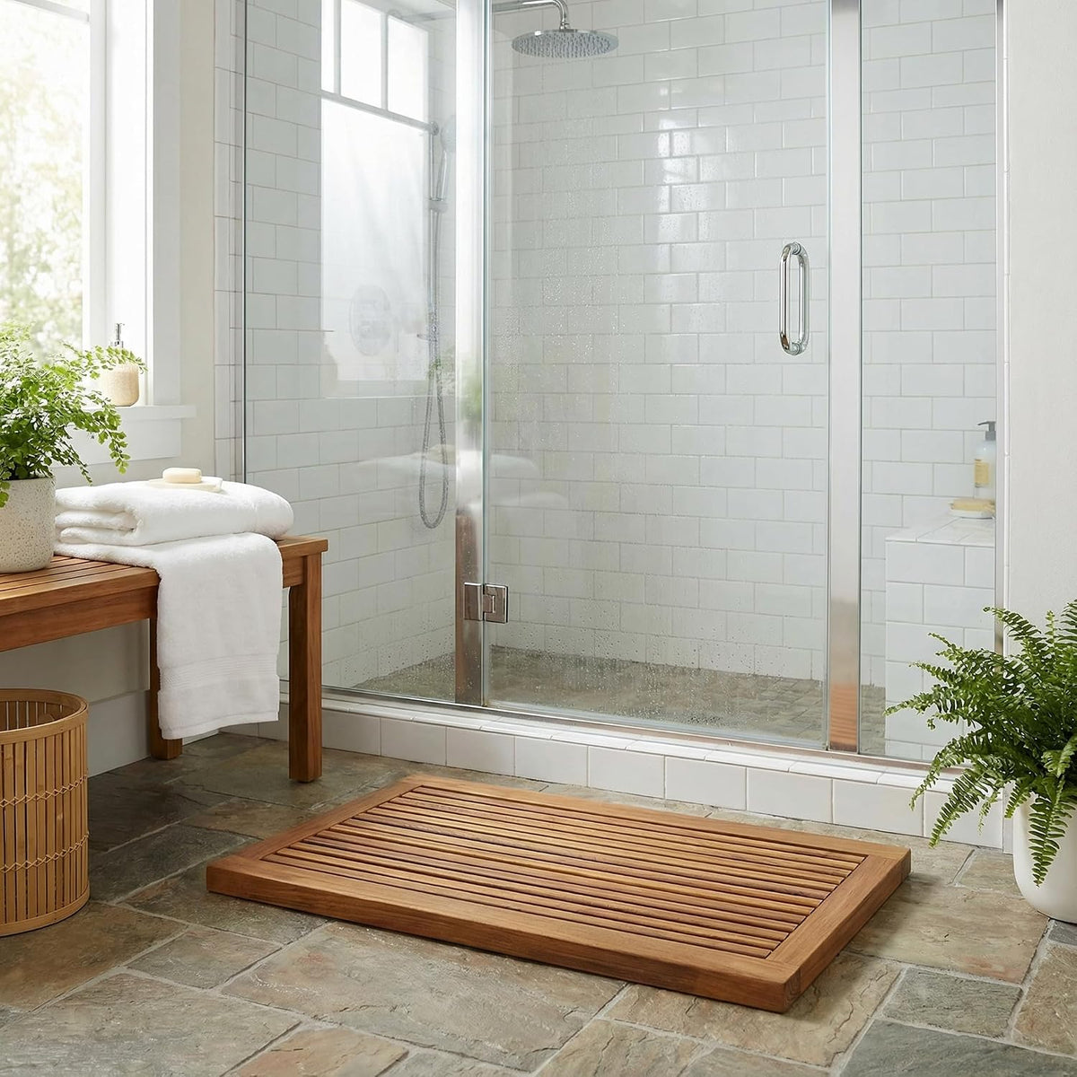 Bare Decor Dasha Spa Shower or Door Mat, 31.5 by 17.75-Inch, Solid Teak Wood and Oiled Finish