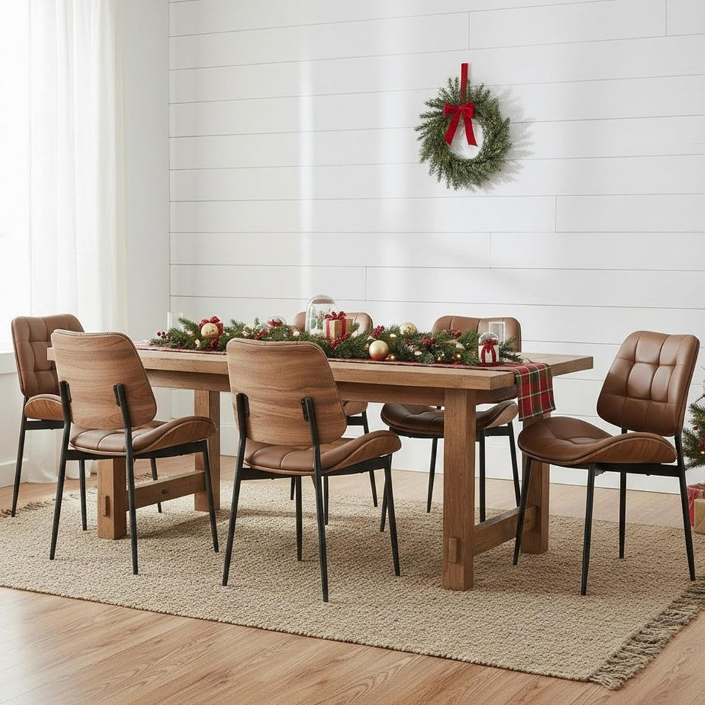Mid Century Modern Dining Chairs Set of 6, Brown