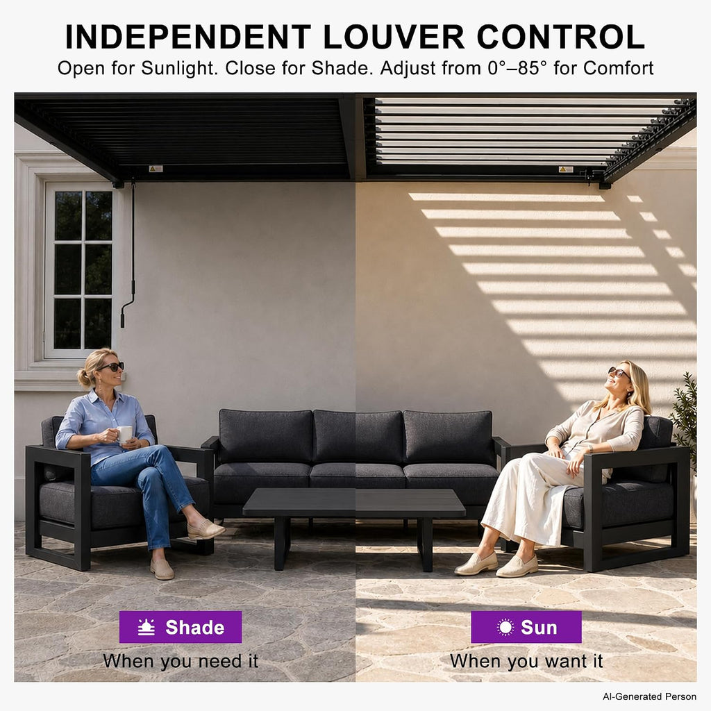 PURPLE LEAF Wall Mounted Pergola 10' x 20' Louvered Pergola,Aluminum Frame