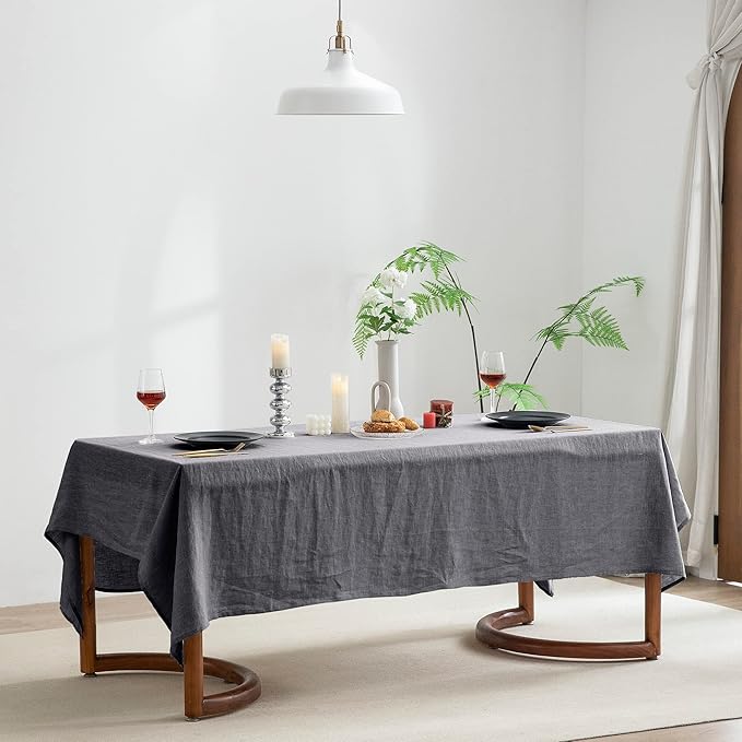 EVERLY 100% Pure Linen Rectangle Tablecloths 60x108Inches for Dining,Buffet Parties,Picnic,Events,Weddings and Restaurants,Decorative Halloween,Thanksgiving Machine Washable Tablecloths-Dark Grey
