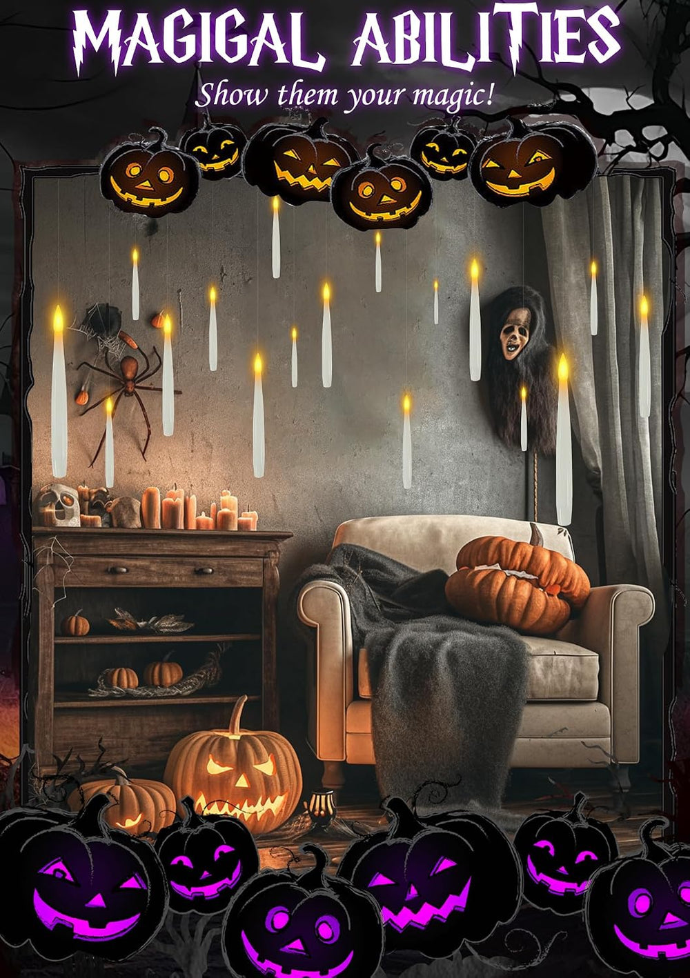 24 Floating Candles with Wand & 25 AAA Batteries Halloween Decor