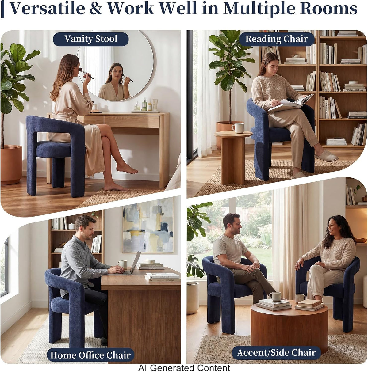 Tmsan Blue Modern Boucle Barrel Dining Chairs Set of 4