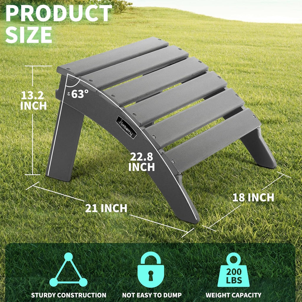 Folding Adirondack Ottoman Set of 2, Outdoor Foot Rest, Patio Footstool