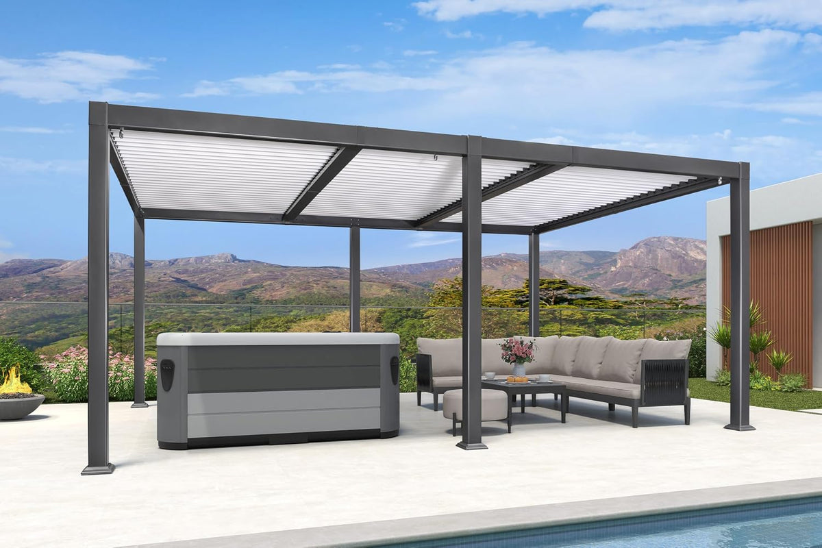 PURPLE LEAF Louvered Pergola 11' x 18' White Roof Aluminum Frame for Patios