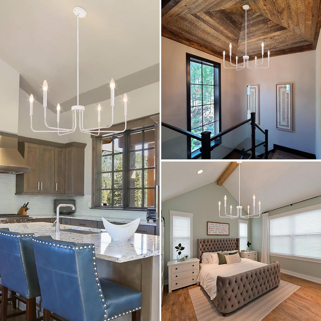 6 light french country chandelier, 28.74" white dining shown in use