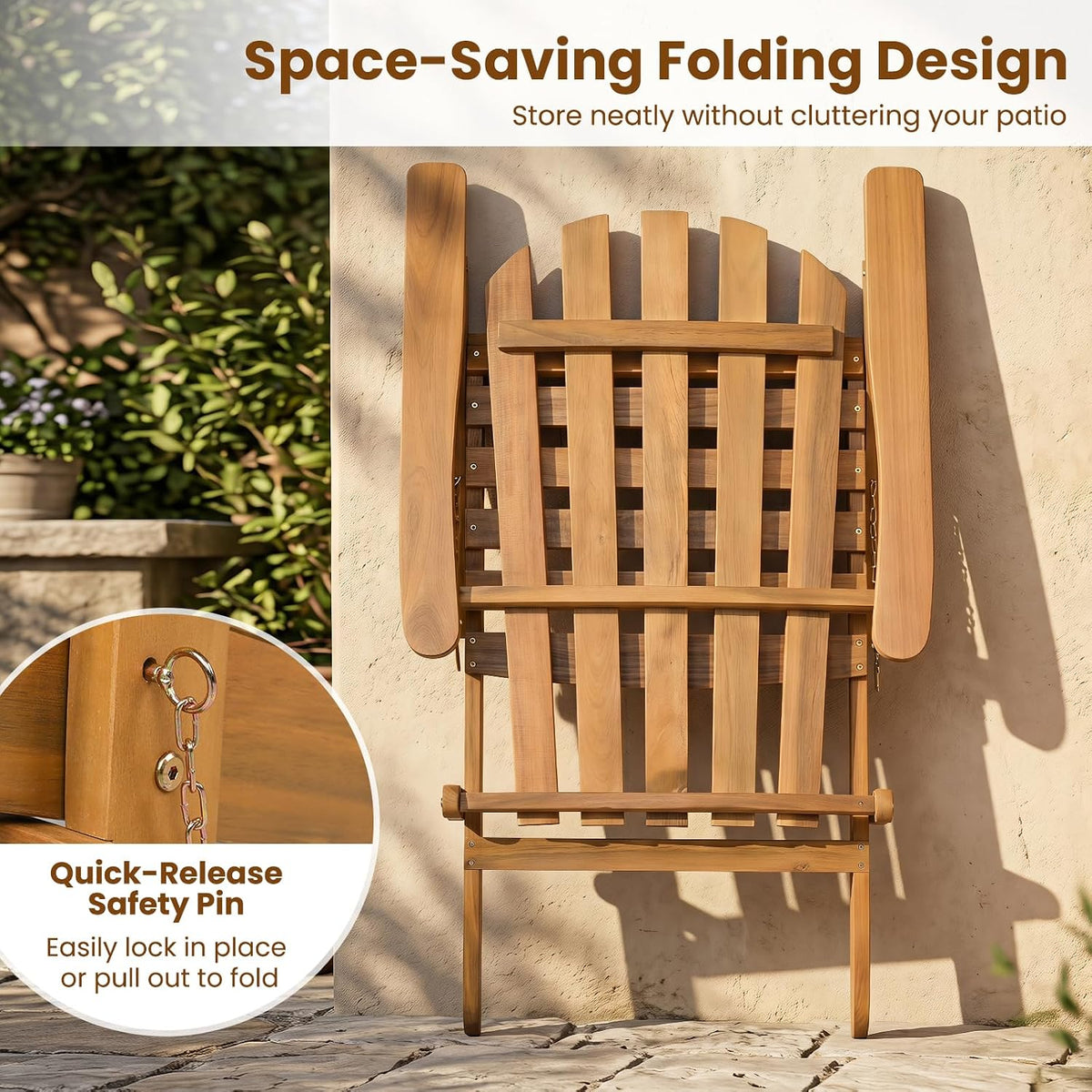 Tangkula Folding Acacia Wood Adirondack Chair, 400 LBS, 1 Pack