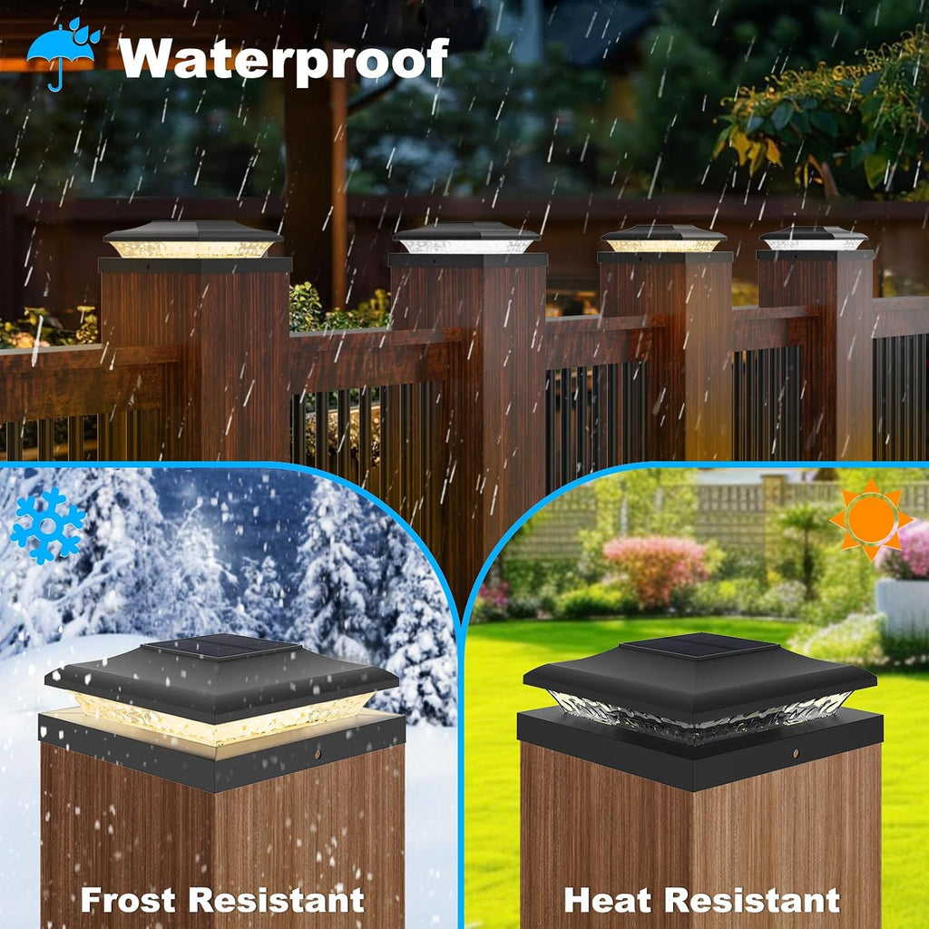 Black Solar Post Cap Lights, Fits 5x5 5.5x5.5 6x6 Posts, 12 Pack