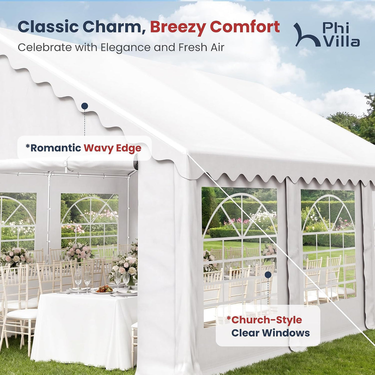 PHI VILLA Party Tent 16x20ft, Heavy Duty Wedding Events Tents for Parties